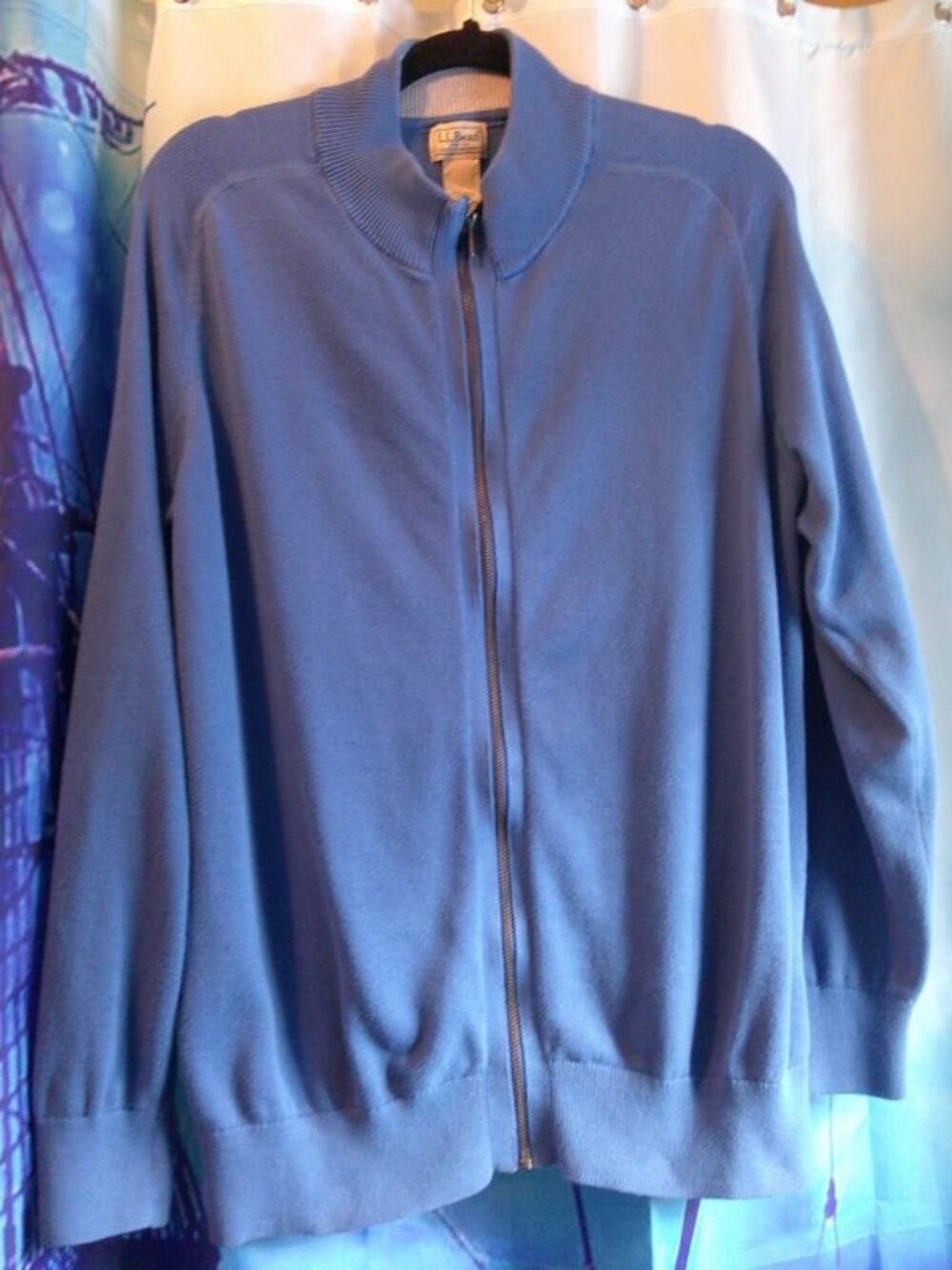 L.L.BEAN Full Zip Cardigan Sweater 100% Cotton Slate Blue Men's L